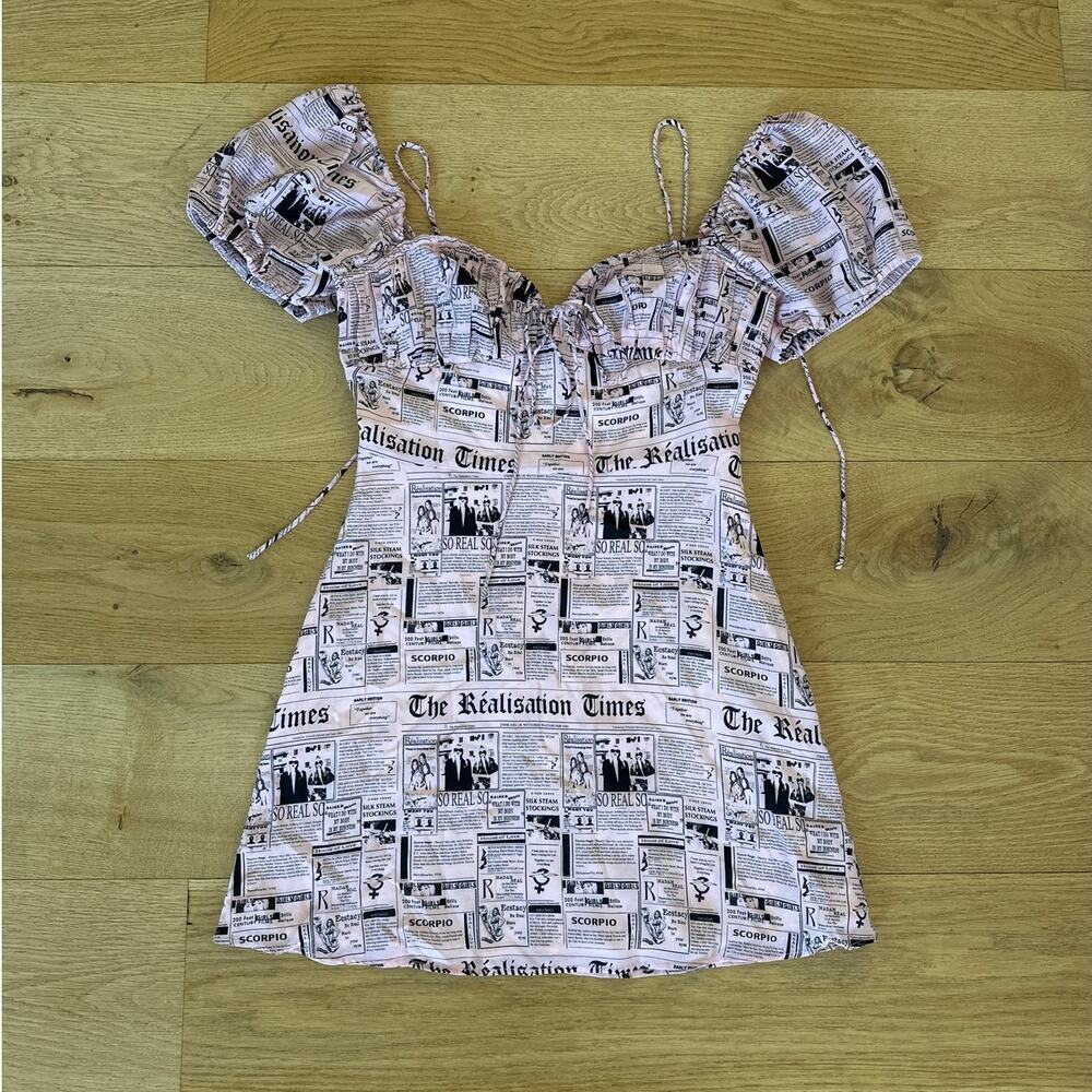Realisation Par - The Venus in Newspaper Rare Mini Dress in Pink and Black